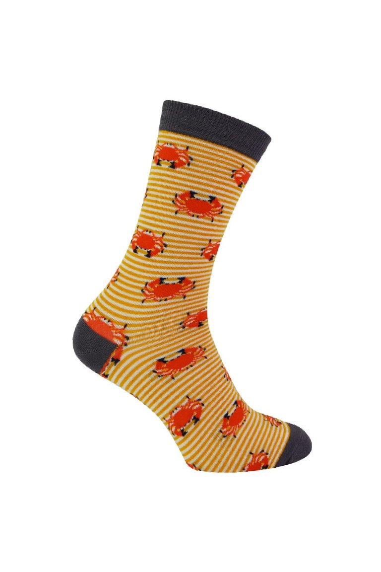 Mr Heron - Mens Animal Patterned Design Soft Bamboo Novelty Socks - Crabs - Mustard