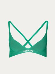 Ribbed Knit Logo-Hem Bra - Green