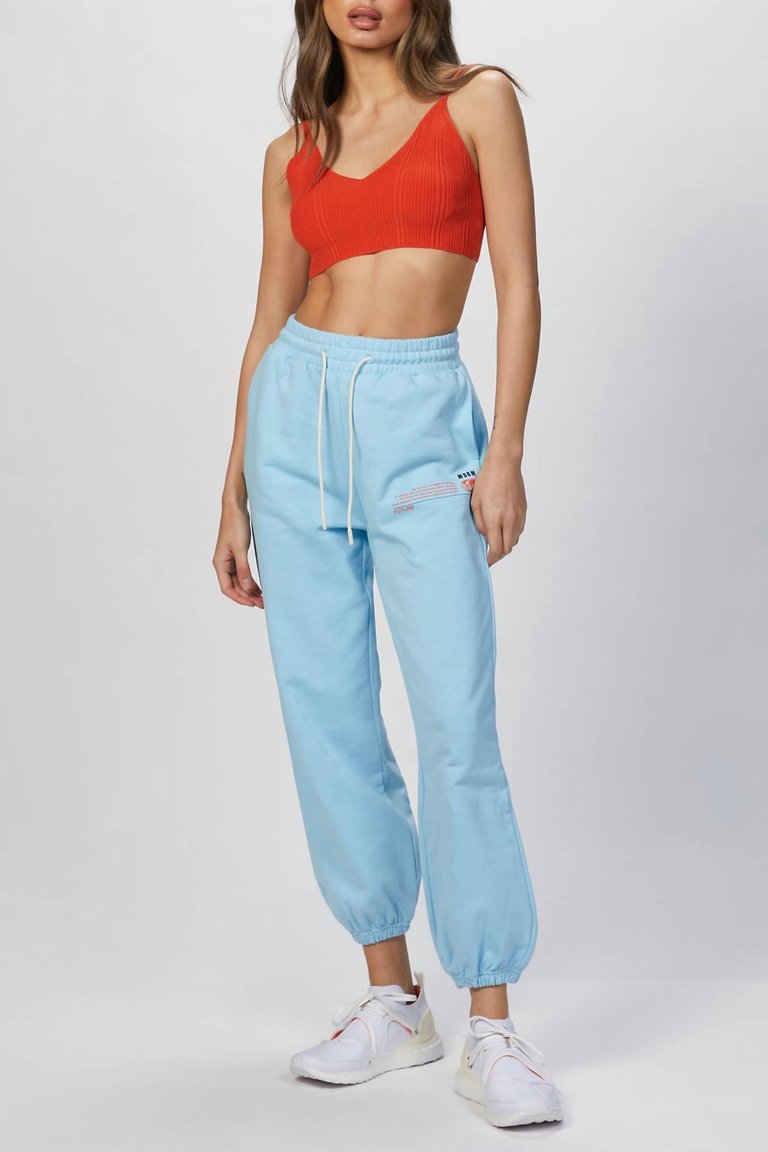 Slogan Print Track Pant - Light Blue