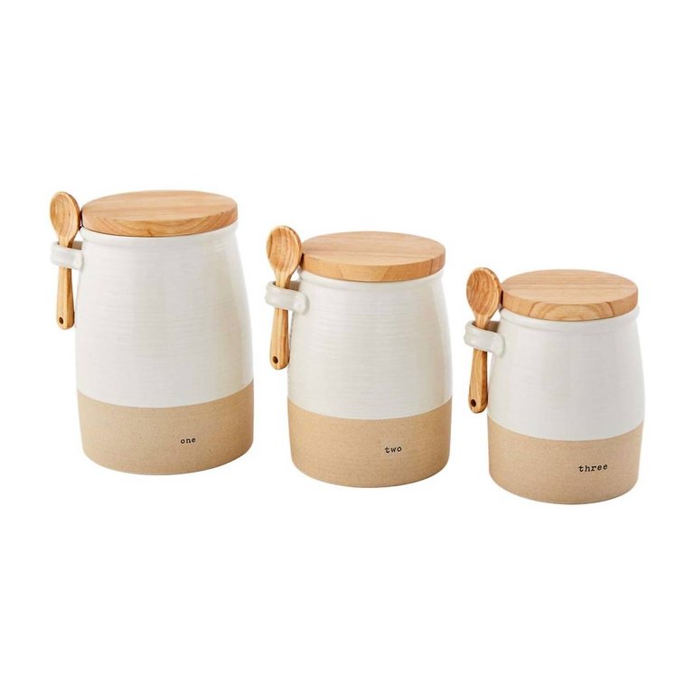 Stoneware Canister Set In White/Natural - White/Natural