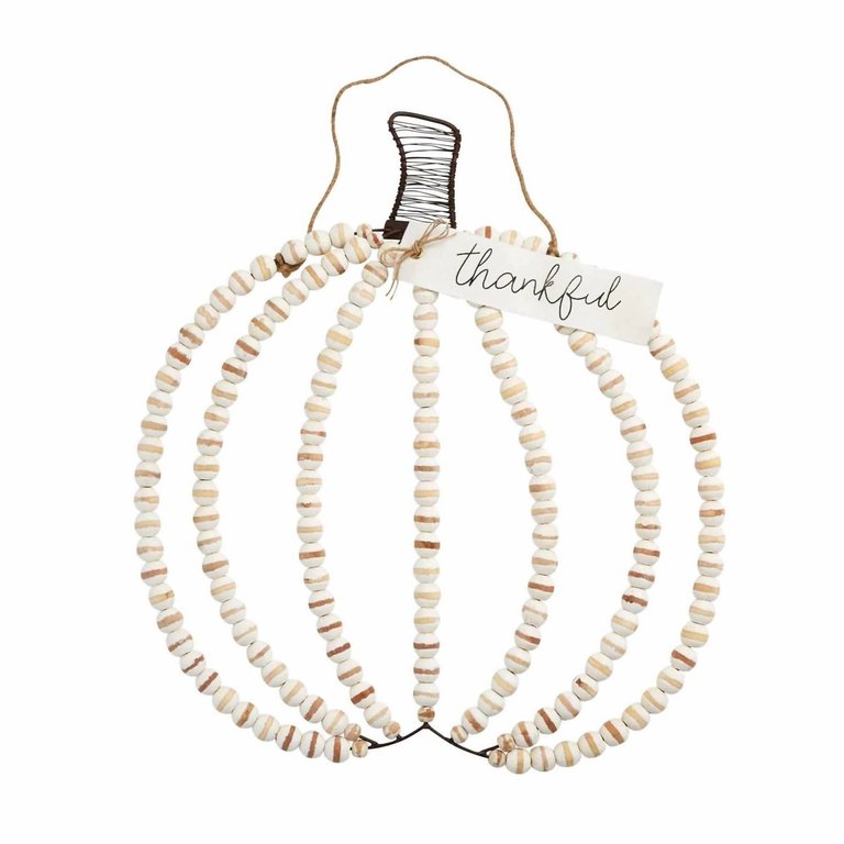 Wood Bead Pumpkin Hanger In Natural - Natural