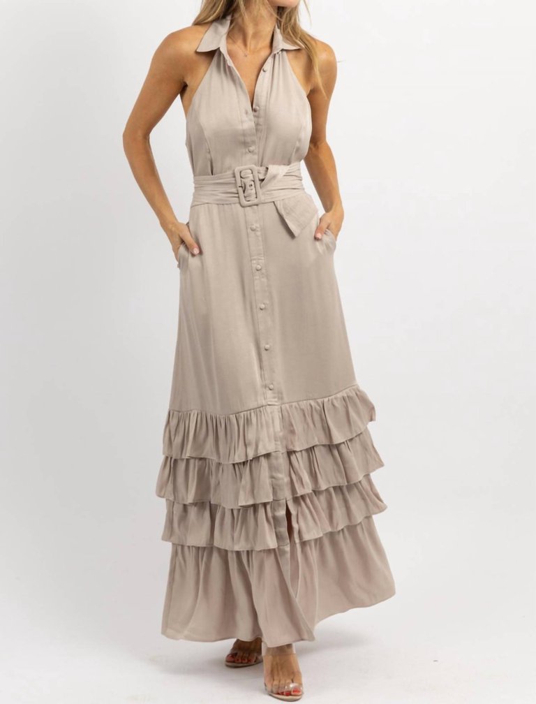 Eleanor Belted Maxi Dress In Beige - Beige