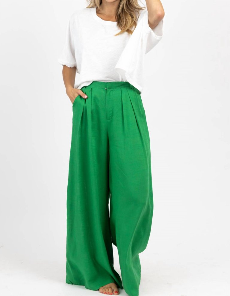 Fresh Linen Wide Leg Trouser In Green - Green