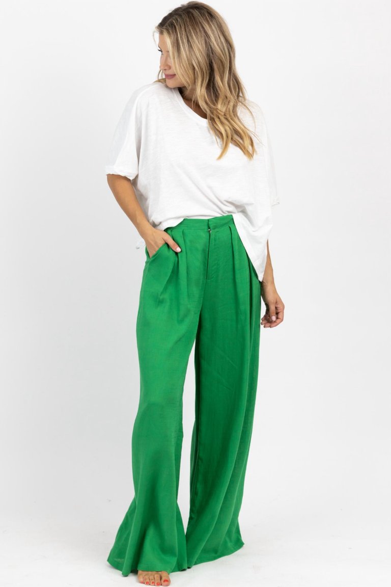 Fresh Linen Wide Leg Trouser In Green