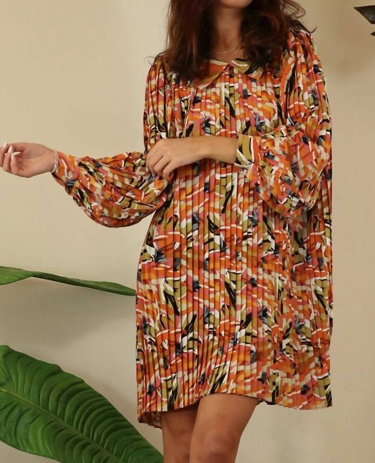 Print All Pleats, Yes Please Dress In Orange Multi - Orange Multi