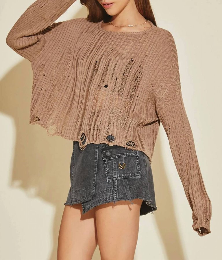 Alice Grunge Cropped Sweater In Taupe