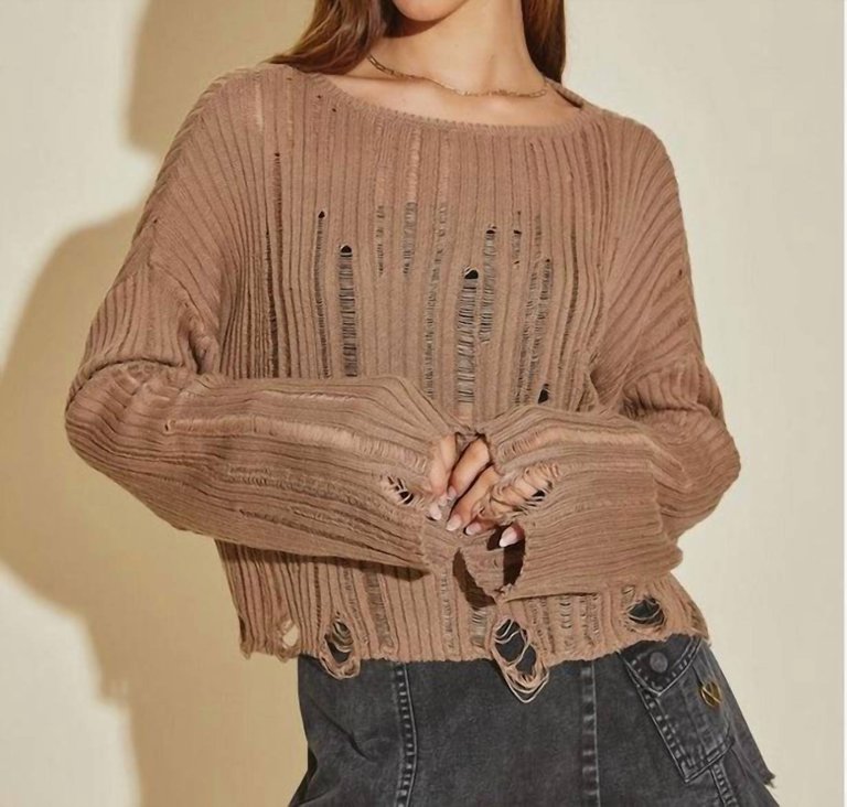 Alice Grunge Cropped Sweater In Taupe - Taupe