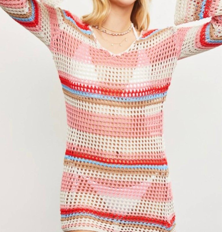 Crochet Cover Up In Pink Multi