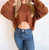 Teddy Bear Long Sleeve Knit Top In Brown