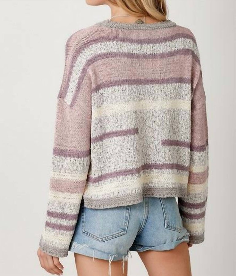 Arana Stripe Crop Spring Sweater In Lavender/Gray