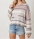 Arana Stripe Crop Spring Sweater In Lavender/Gray - Lavender/Gray