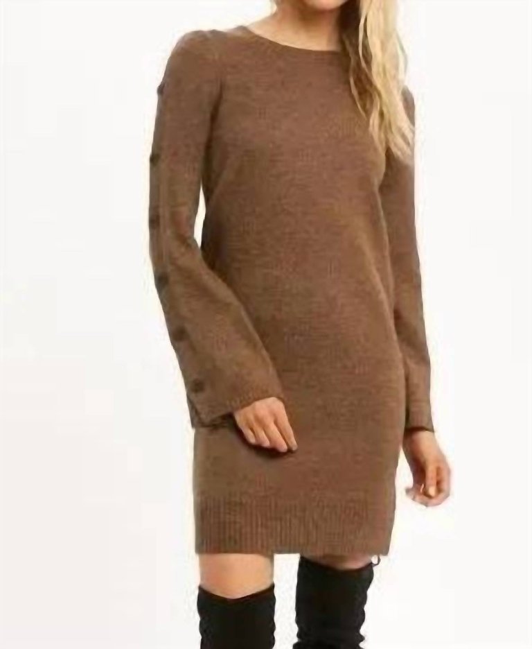 Farrah Button Sleeve Sweater Dress - Mocha