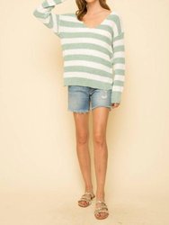 Knotted Back Stripe Sweater - Mint