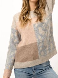 Leopard Patchwork Pullover Sweater - Taupe Mix