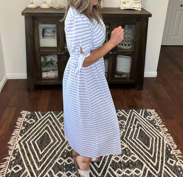 Lulu Tie Sleeve Midi Dress In Blue