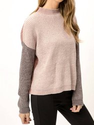 Mock Neck Colorblock Sweater - Rose Grey Mix
