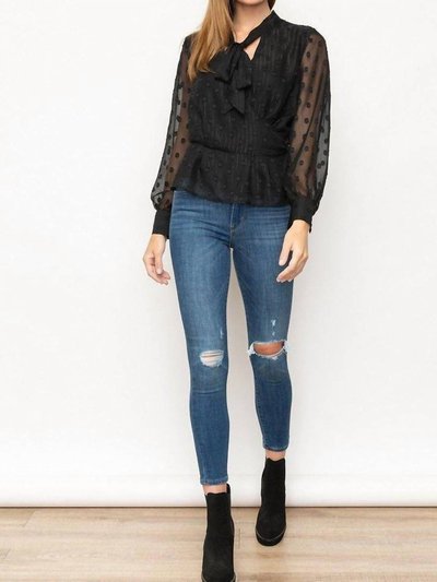 mystree Sheer Dotted Peplum Blouse In Black product