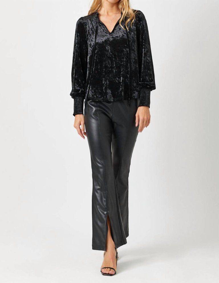 Smocked Velvet Blouse - Black