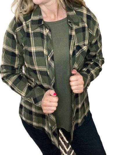 mystree Sofia Plaid Raglan Button Down Shirt In Olive product