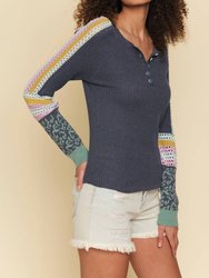 Weaving Contrast Sweater Henley Top
