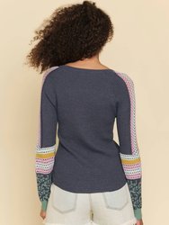 Weaving Contrast Sweater Henley Top