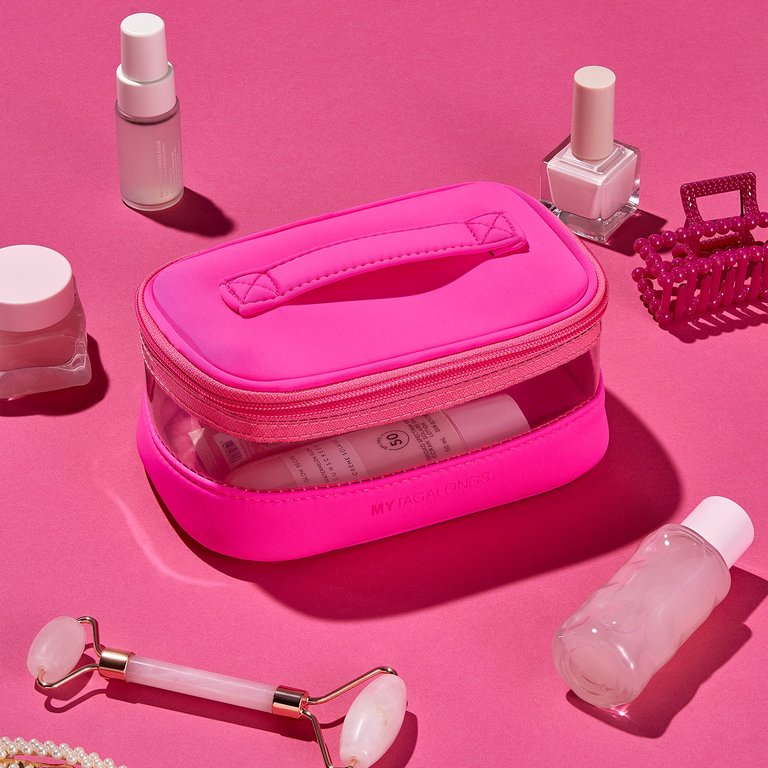 Mini Train Case Cosmetic Bag - Must Haves Hot Pink