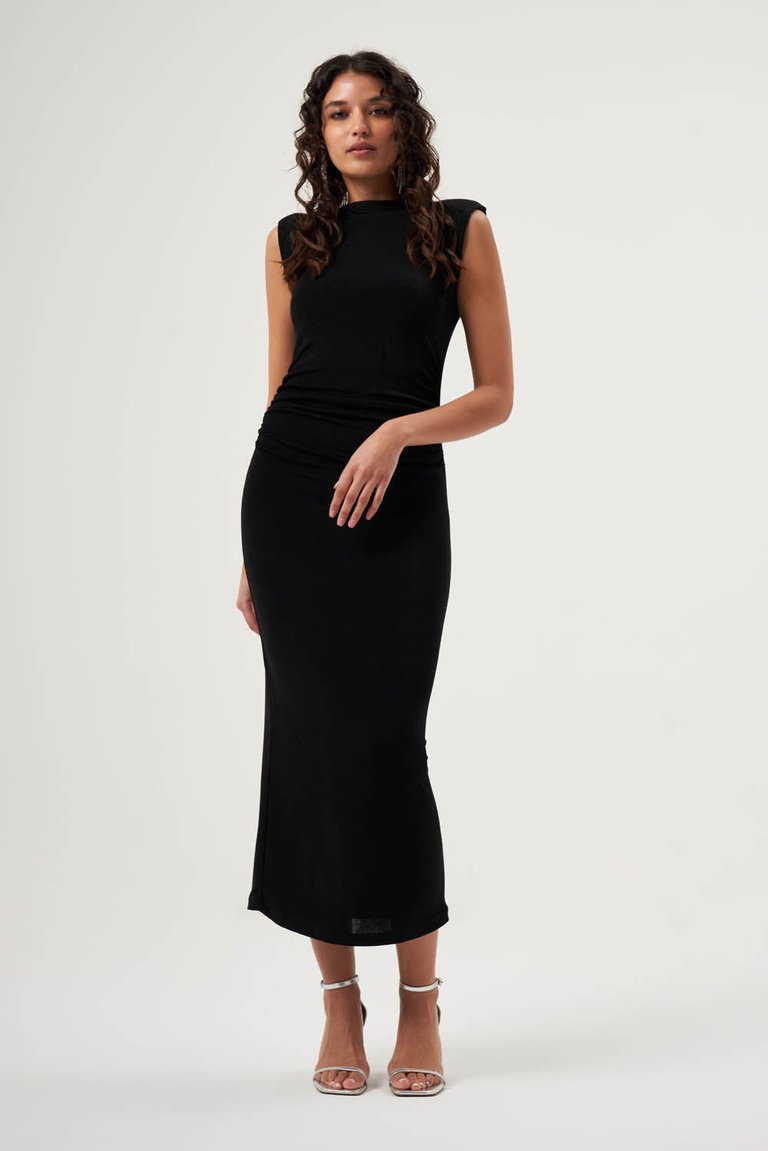 Sleeveless Gathered Dress - Black - Black