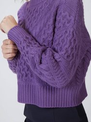 Cable Crewneck Sweater - Purple