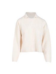 Cashmere Ribbed Collard Crewneck Sweater - White