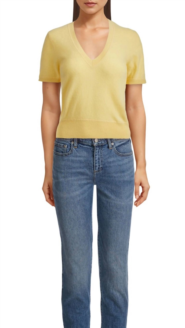 Cashmere V-Neck Pullover Top - Pale Yellow