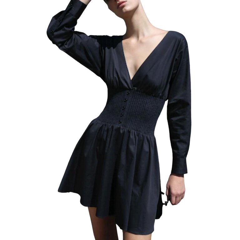 Cotton Cashmere Mixed Media Mini Dress In Slate Blue - Slate Blue