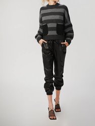 Luxe Cashmere Cropped Crewneck Sweater In Smoke/granite Stripe - Smoke/granite Stripe