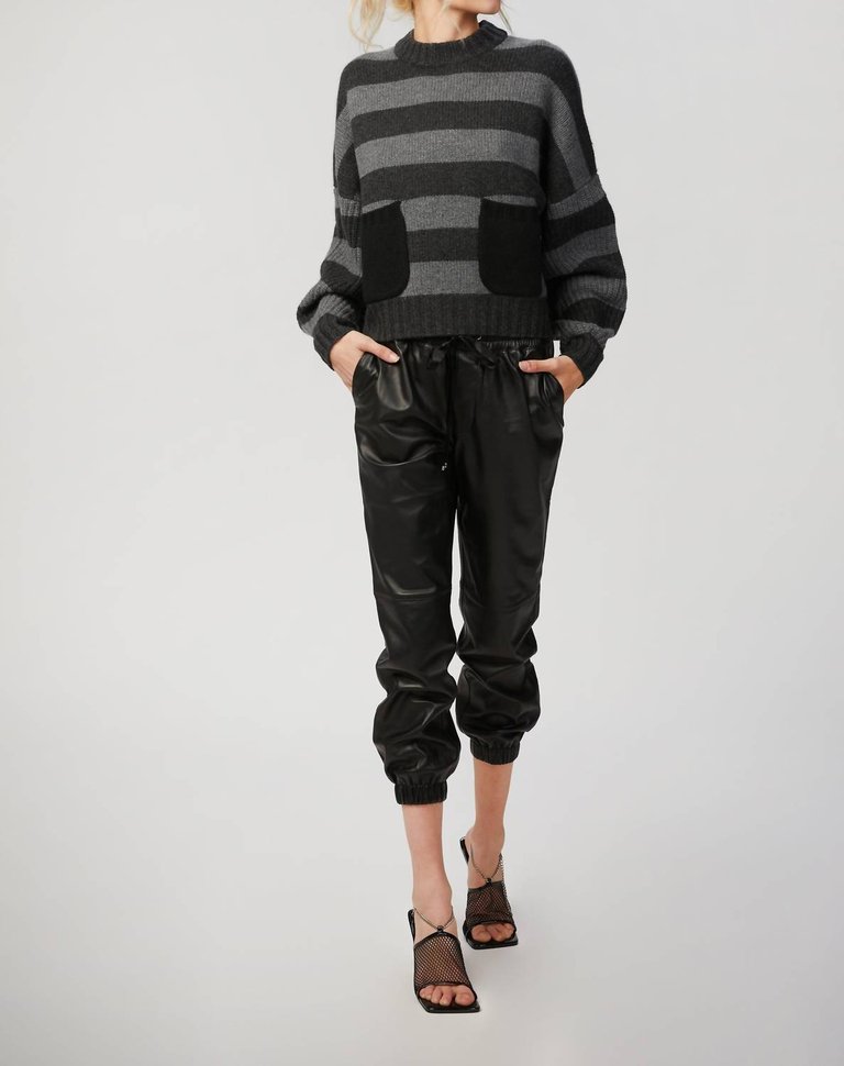Luxe Cashmere Cropped Crewneck Sweater In Smoke/granite Stripe - Smoke/granite Stripe