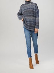 Mock Neck Tunic Pullover - Blue Combo