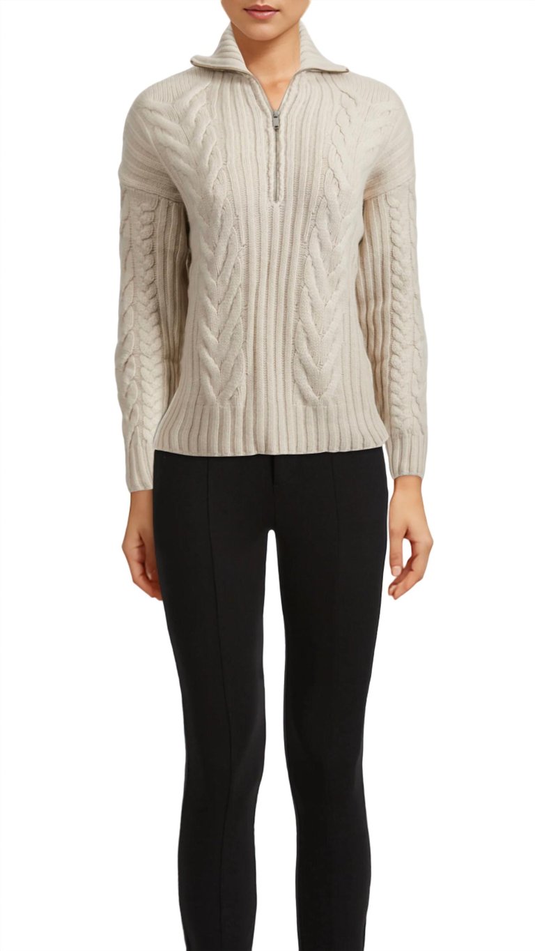 Open Back Cable Quarter Zip Sweater - Taupe