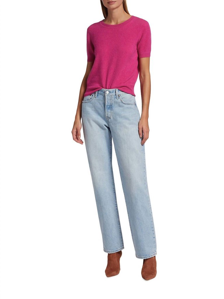 Short Sleeve Cropped Sweater - Fuschia