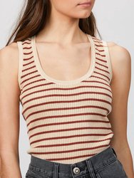Striped Ribbed Tank - Beige Combo