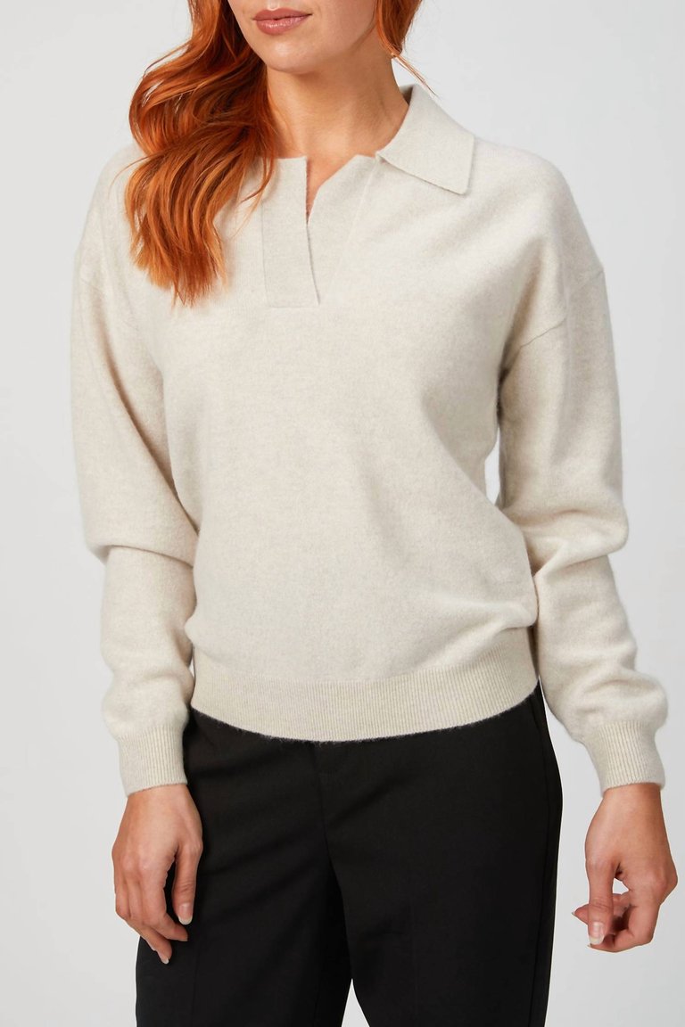 V Neck Polo Sweater - Linen