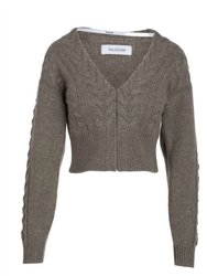 Wool Cashmere Cable Mix Cropped Cardigan - Faded Army Green