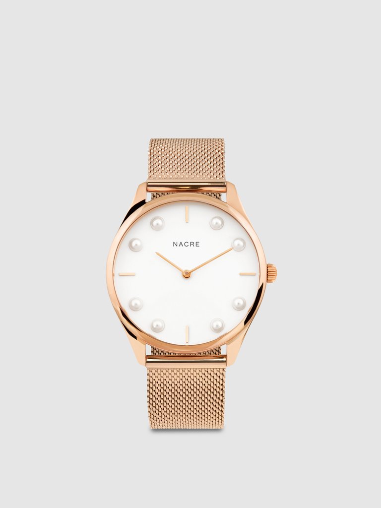 Lune 8 - Rose Gold and White - Rose Gold Mesh - Rose Gold