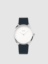 Lune - Stainless Steel - Navy Leather