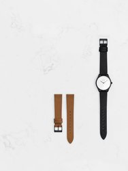 Mini Lune Watch - Matte Black - Black Leather