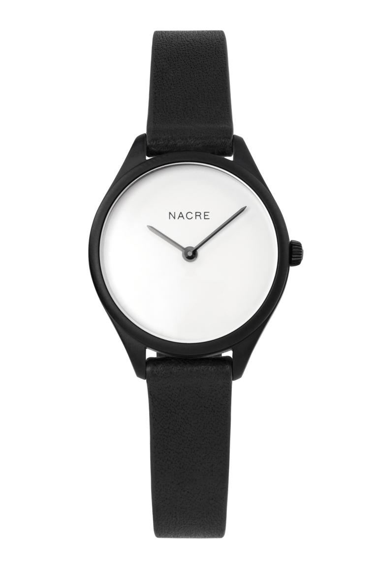 Mini Lune Watch - Matte Black - Black Leather - Black Leather