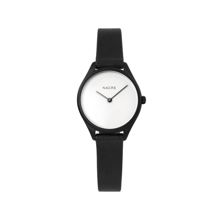 Mini Lune Watch - Matte Black - Black Leather