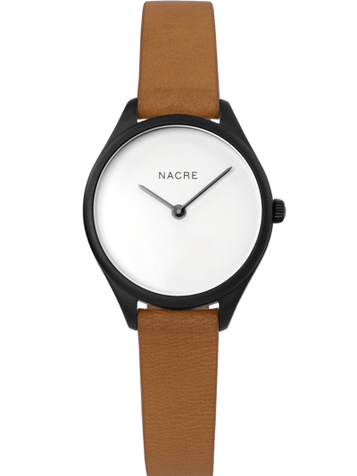 Nacre Mini Lune Watch - Matte Black - Saddle Leather product