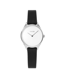 Mini Lune Watch - Stainless Steel - Black Leather