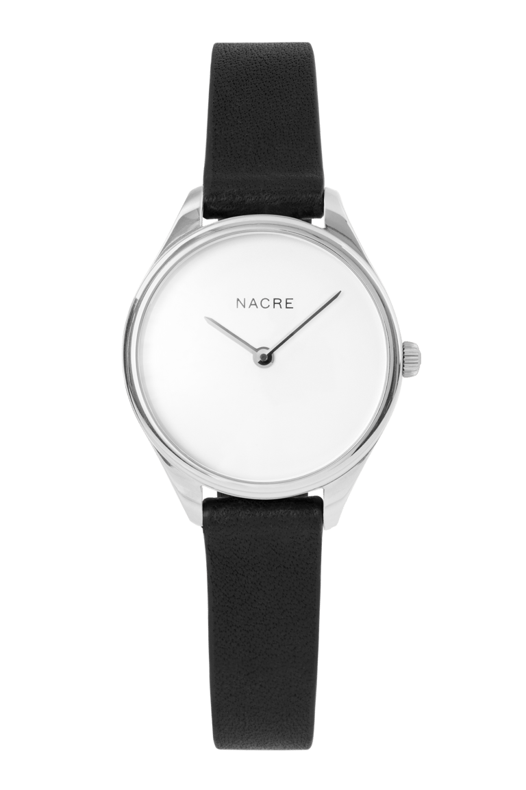 Mini Lune Watch - Stainless Steel - Black Leather - Black