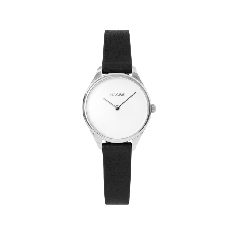 Mini Lune Watch - Stainless Steel - Black Leather