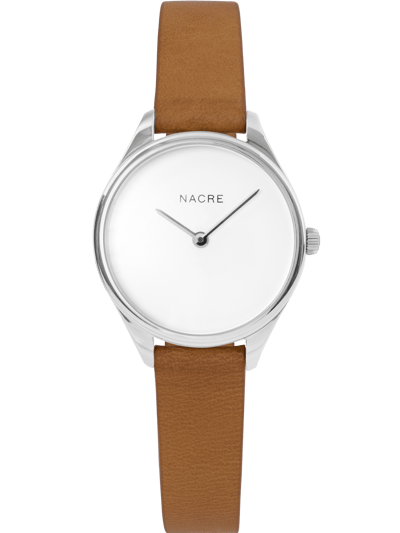 Nacre Mini Lune Watch - Stainless Steel - Saddle Leather product