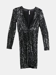 Naeem Khan Women's Black Long Sleeve Nylon Sequined Dress - Black